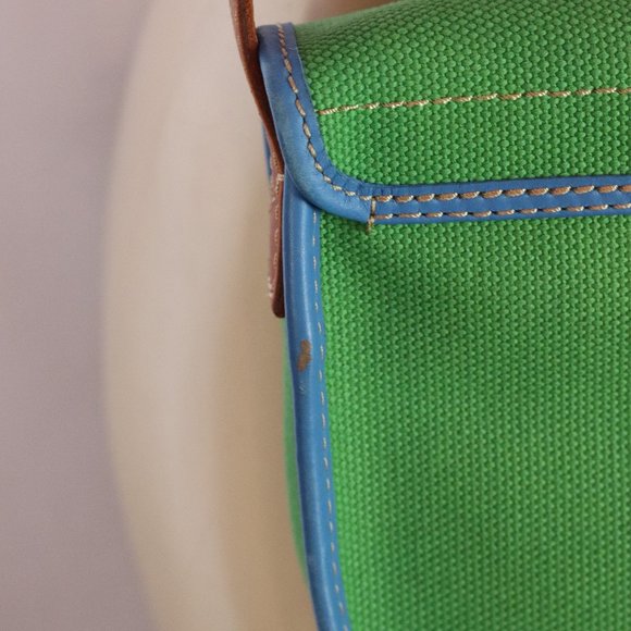FOSSIL GREEN CANVAS W/BLUE TRIM CROSSBODY PURSE - Picture 6 of 8